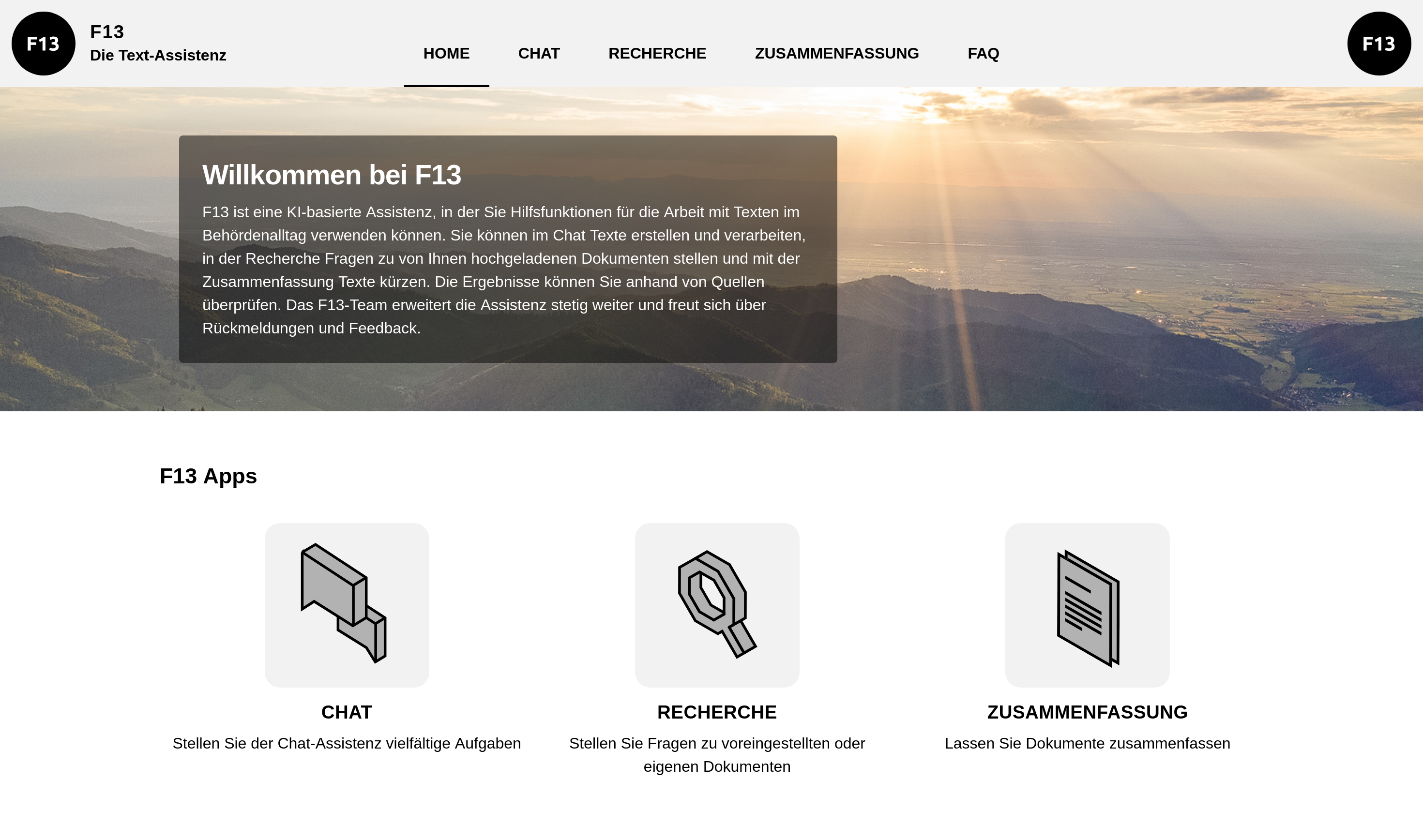 F13 Screenshot der Startseite